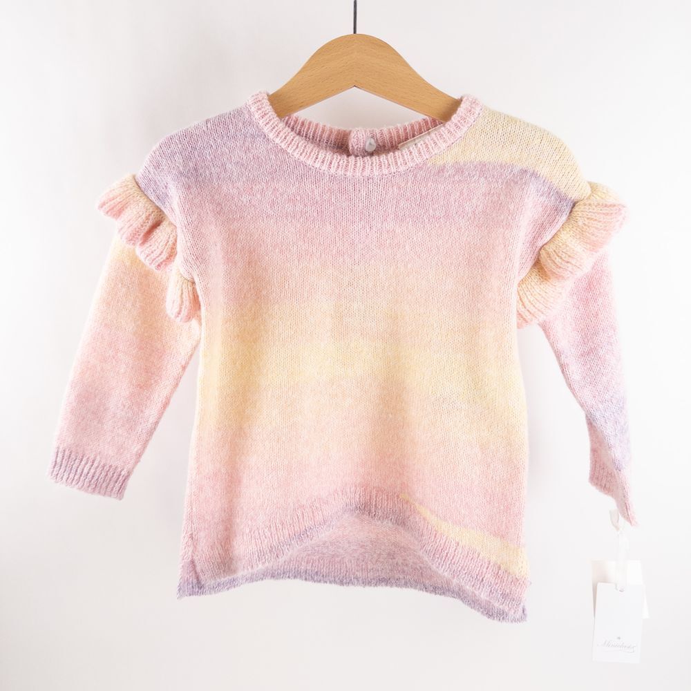 NEW Miniclasix Knit Sunset Ombre Ruffle LS Sweater Pink Yellow Baby Sz 12m‎